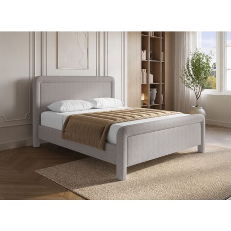 Lit double en tissu doux taupe 140 x190 cm ANELA (1/5)