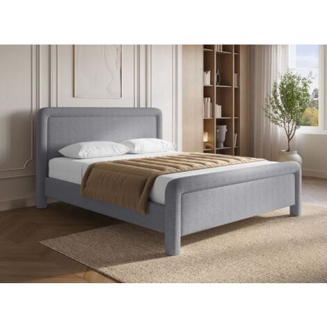 Lit double en tissu doux gris 160 x200 cm ANELA (1/5)