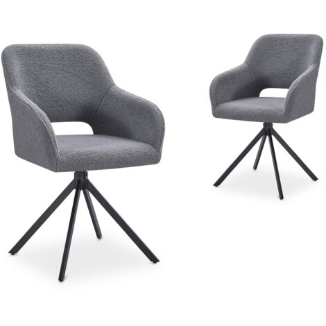Lot de 2 chaises pivotantes design en tissu bouclette gris CIEL (1/5)