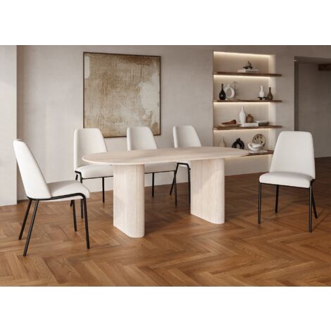 Deco In Paris – Table de salle à manger ovale 8 personnes – Plateau en marbre composite beige – Pieds en MDF – Dimensions 200x90x78 cm