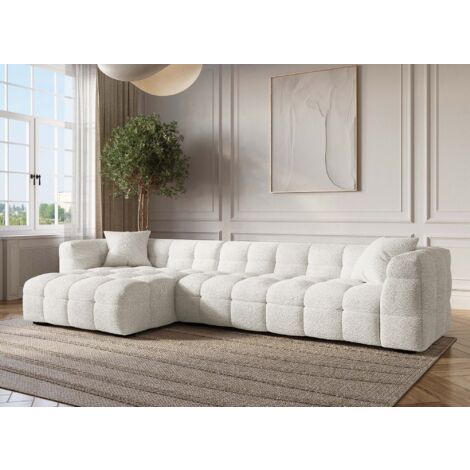 Deco In Paris – Canapé d'angle 3 places effet peau de mouton blanc écru – Largeur 320 cm – Longueur 170 cm – Dossier moelleux – Structure renforcée (1/5)