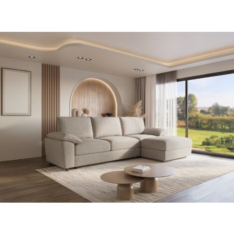 Deco In Paris – Canapé d'angle convertible avec coffre de rangement – Velours chiné beige – Confort optimal – Solution couchage pratique – Design moderne (1/5)