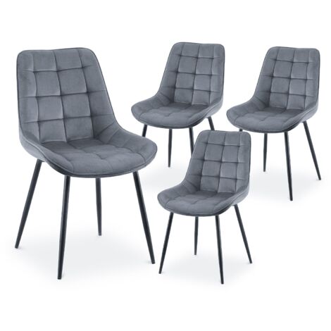 Deco In Paris – Lot de 4 chaises capitonnées en velours gris – Dimensions 60x53x87cm – Structure métal – Hauteur d'assise 45cm – Densité 21kg/m3 (1/5)