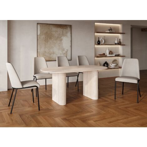 Deco In Paris – Table de salle à manger ovale 180x90cm en marbre composite beige – Pour 6 personnes – Pieds MDF contemporains – Design élégant