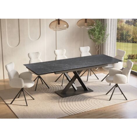 Deco In Paris – Table extensible en céramique noire 160/240 cm – 6-10 personnes – Design moderne et pieds croisés – Idéale pour salle à manger