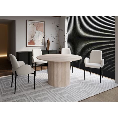 Deco In Paris – Table à manger ronde 130 cm en marbre composite beige – Accueille 4 personnes – Pied large et rond – Design contemporain