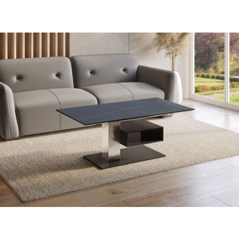 Deco In Paris – Table basse relevable rectangulaire 110x59cm – Rangement en céramique noire – Hauteur ajustable 46/67cm – Structure métal robuste (1/5)
