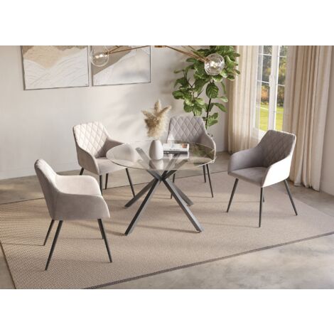 Deco In Paris – Table à manger ronde en verre 120 cm – Plateau en verre élégant – Pieds en métal noir – Pour 4 personnes – Hauteur 76 cm (1/5)