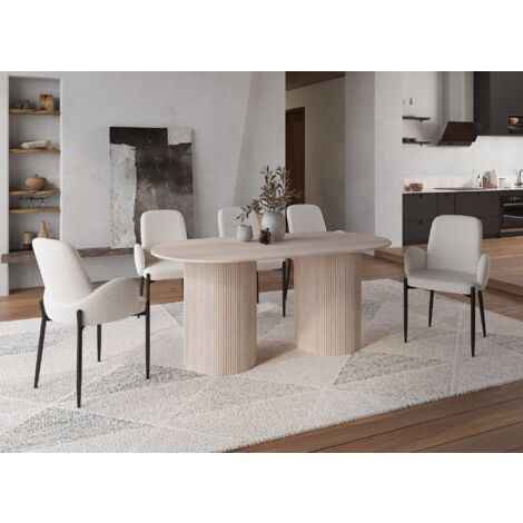Deco In Paris – Table de salle à manger ovale 6 personnes – Plateau en marbre composite beige – Pieds ronds en MDF – Dimensions 180x90x78 cm