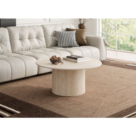 Deco In Paris – Table basse ronde en marbre composite beige – Diamètre 100 cm – Hauteur 45 cm – Pied MDF robuste – Style contemporain