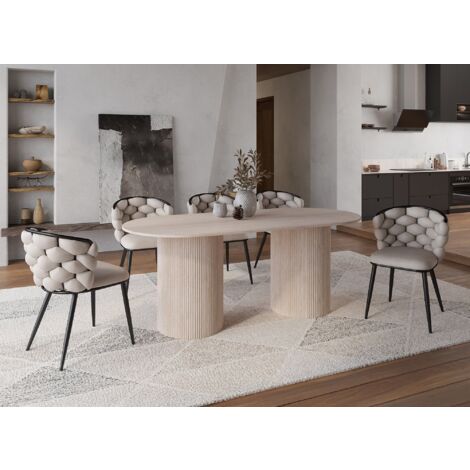 Deco In Paris – Table de salle à manger ovale en marbre composite beige 8 personnes – Dimensions 200x90x78 cm – Pieds en MDF – Style contemporain