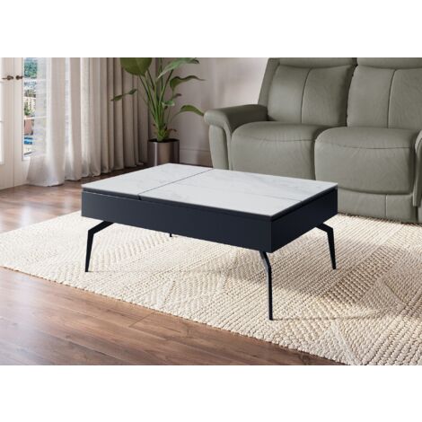 Table basse design avec plateau relevable en céramique blanche