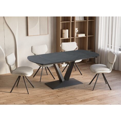 Table à manger extensible en céramique noire 8 personnes 120-180 (1/5)