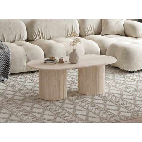 Deco In Paris – Table basse ovale en marbre composite beige – Dimensions 70x130x45 cm – Pieds en MDF design moderne – Surface brillante pour salon chic