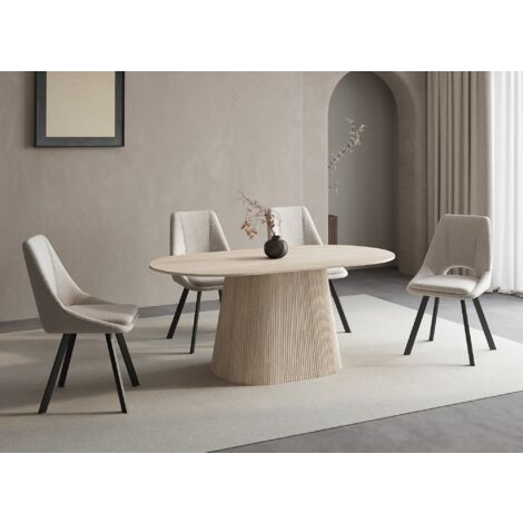 Deco In Paris – Table à manger ovale en marbre composite beige 6 personnes – Plateau raffiné et lumineux – Pied central large et fuselé – Style contemporain