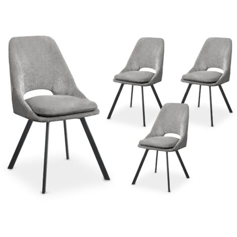 Deco In Paris – Lot de 4 chaises en velours texturé gris – Design contemporain – Assise et dossier rembourrés – Pieds en métal noir pour solidité (1/5)