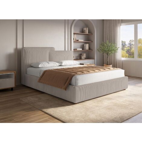 Lit coffre en velours côtelé taupe 140x190 cm ZELIA (1/5)
