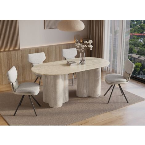 Deco In Paris – Table de salle à manger ovale en marbre composite beige – Pieds en forme organique – Pour 6 personnes – Design contemporain