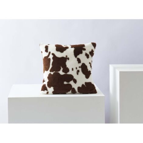 Coussin carré 45x45 cm en tissu poils effet peau de vache marron