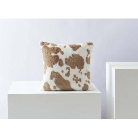 Coussin carré 45x45 cm en tissu poils effet peau de vache taupe (1/2)