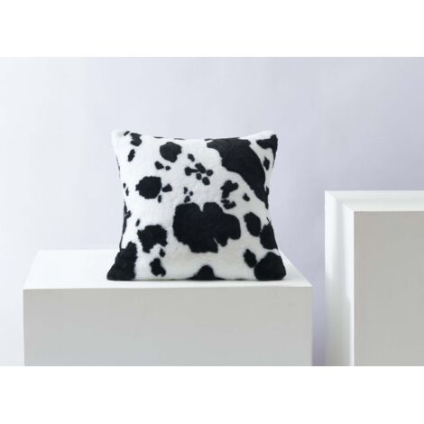 Coussin carré 45x45 cm en tissu poils effet peau de vache noir et (1/2)