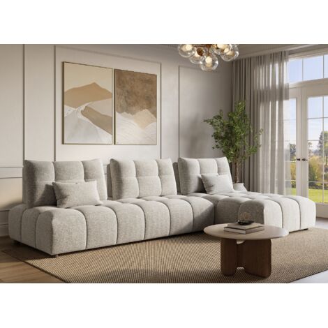 Deco In Paris – Canapé d'angle réversible velours beige – Dossier ajustable – 2 coussins décoratifs inclus – Confort moelleux et spacieux