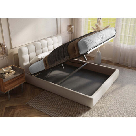Lit coffre en tissu bouclette beige 140x190 cm MILIE