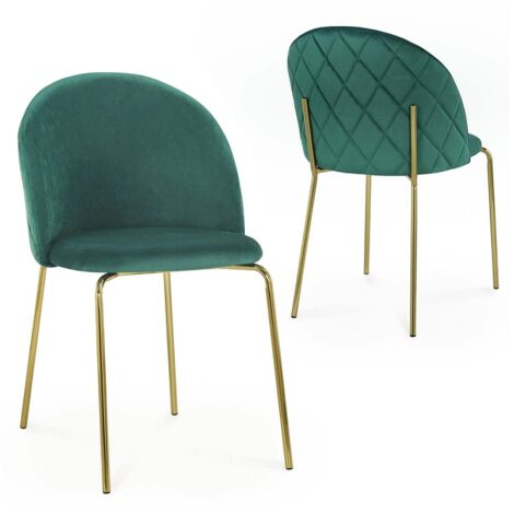 Deco In Paris – Lot de 2 chaises en velours vert KENNETH – Dossier oversize – Assise rebondie – Pieds en métal doré – Dimensions 59x45x82cm (1/5)