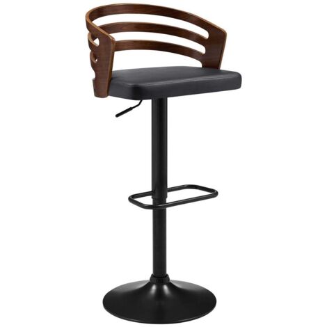 Deco In Paris – Tabouret de bar réglable en bois et simili noir – Hauteur d'assise 62-83 cm – Rotatif 360° – Pied en acier antidérapant