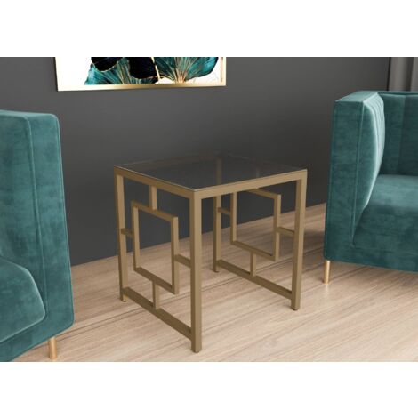 Deco In Paris – Table basse carrée en verre trempé noir et métal doré – Dimensions 50x50x55 cm – Design graphique chic pour salon (1/5)