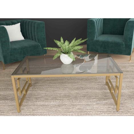 Table basse design en verre noir et métal doré rectangulaire PABLO
