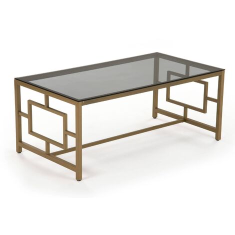 Table basse design en verre noir et métal doré rectangulaire PABLO