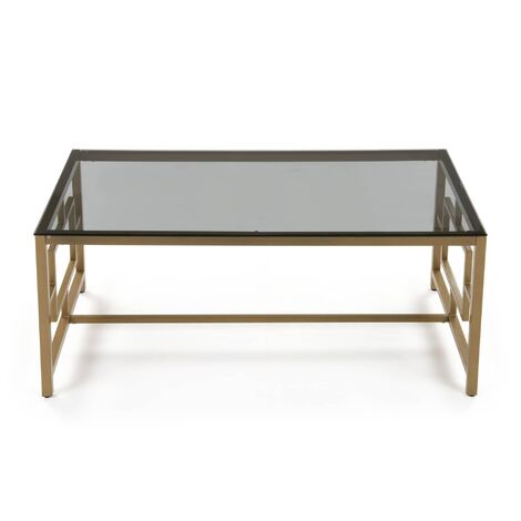 Table basse design en verre noir et métal doré rectangulaire PABLO