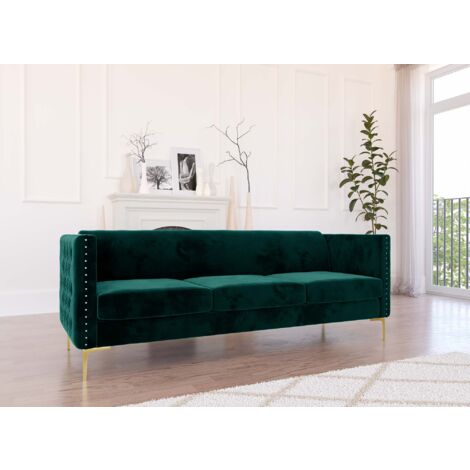Canapé 3 places en velours vert CYNTHIA