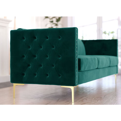 Canapé 3 places en velours vert CYNTHIA