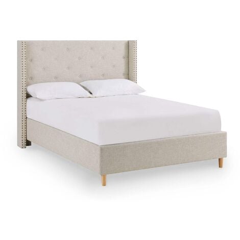 MARGOT - Lit double en tissu capitonné beige MARGOT 180x200 cm