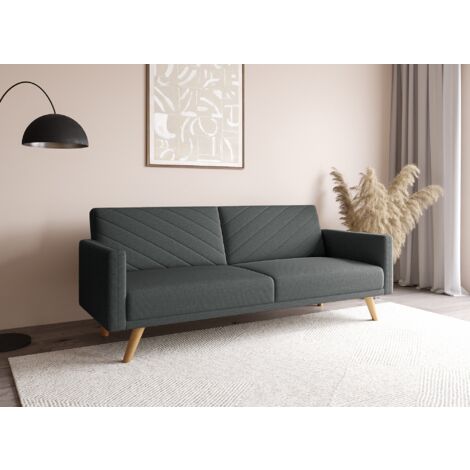 Deco In Paris – Canapé convertible 3 places scandinave en tissu polyester gris foncé – Dimensions 196,5x86x94cm – Couchage 181x110cm – Design moderne (1/5)