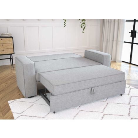 JAMES - Canapé 3 places convertible en tissu gris clair JAMES