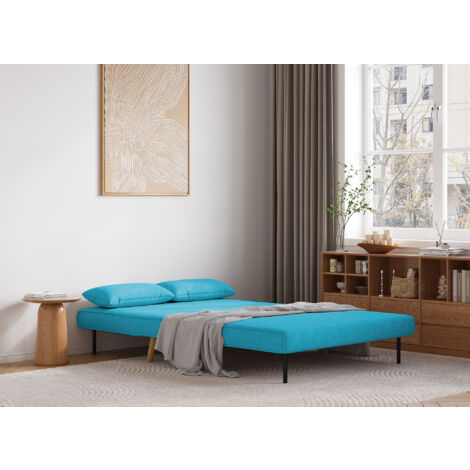 Banquette convertible 2 places en tissu bleu turquoise TONKA