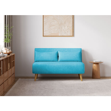 Banquette convertible 2 places en tissu bleu turquoise TONKA