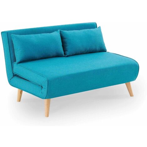 Banquette convertible 2 places en tissu bleu turquoise TONKA