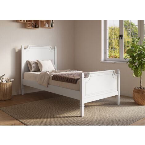 Deco In Paris – Lit simple en bois massif blanc 90 x 190 cm – Sommier à lattes inclus – Élégant pour chambre d'enfant ou ado (1/4)