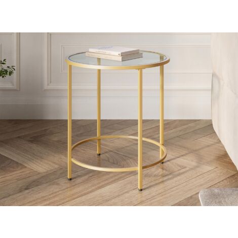 Deco In Paris – Table basse ronde en verre trempé 6mm – Structure en métal doré – Hauteur 55cm – Diamètre 50cm – Pour petits espaces