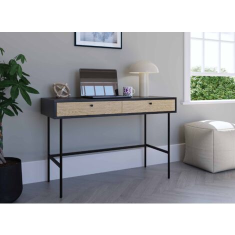 Deco In Paris – Bureau droit 2 tiroirs en MDF chêne et métal noir – Dimensions 120x50x79 cm – Style industriel rétro – Espace de rangement optimisé (1/5)
