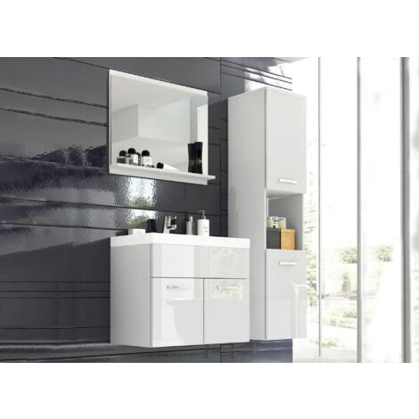 Deco In Paris – Ensemble de meubles salle de bain suspendu – Blanc laqué – Dimensions 60x35x47.2cm – Panneaux bois agglomérés finition brillante (1/5)