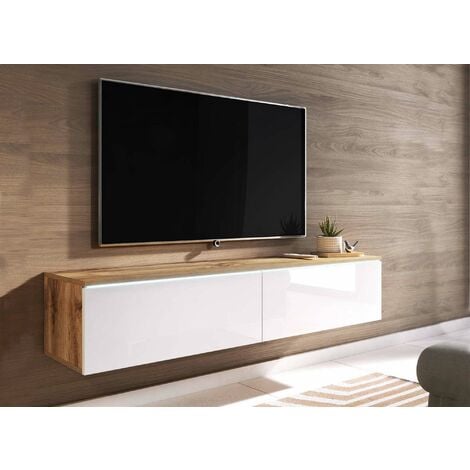 MEUBLE TV 200 CM LOVY LED BLANC MAT ET BLANC LAQUÉ - STYLE INDUSTRIEL -  Dusine