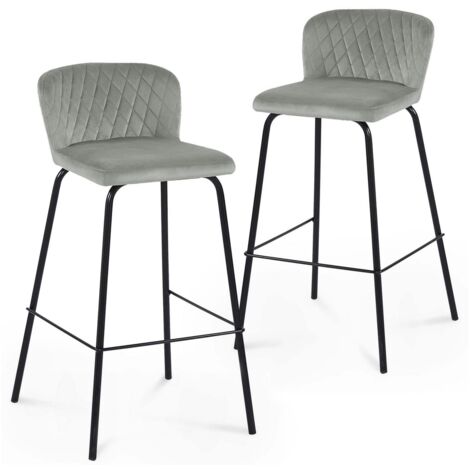 Lot de 2 tabourets de bar design en velours gris BOSCO (1/5)