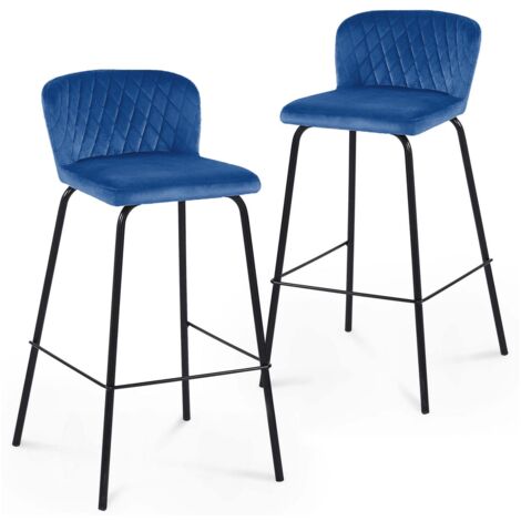 Lot de 2 tabourets de bar design en velours bleu BOSCO (1/5)