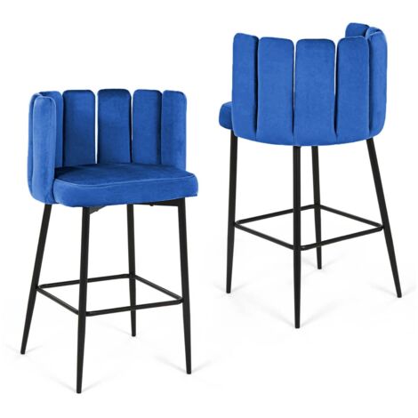Lot de 2 tabourets de bar design en velours bleu DEBBY (1/5)