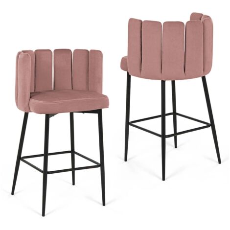 Lot de 2 tabourets de bar design en velours rose DEBBY (1/5)